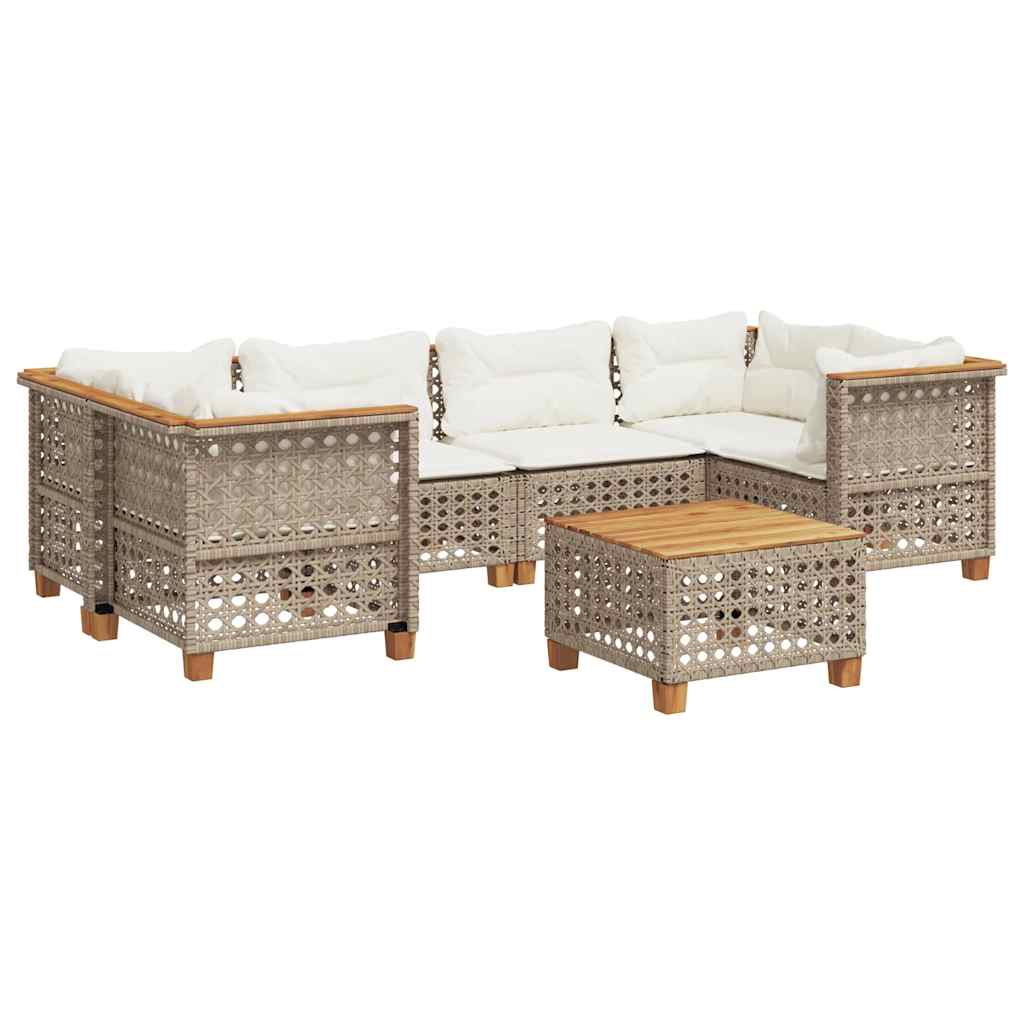 7-Delige Loungeset Met Kussens Poly Rattan Beige Lijngeweven