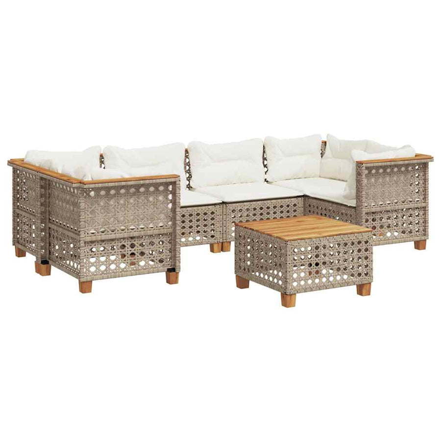 7-Delige Loungeset Met Kussens Poly Rattan Beige Lijngeweven