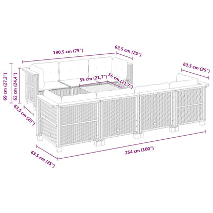 8-delige Loungeset met kussens poly rattan zwart