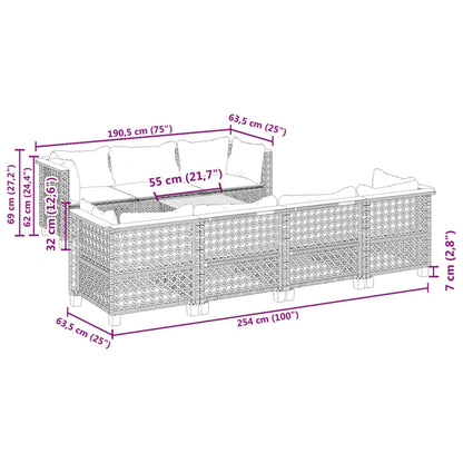 8-delige Loungeset met kussens poly rattan zwart