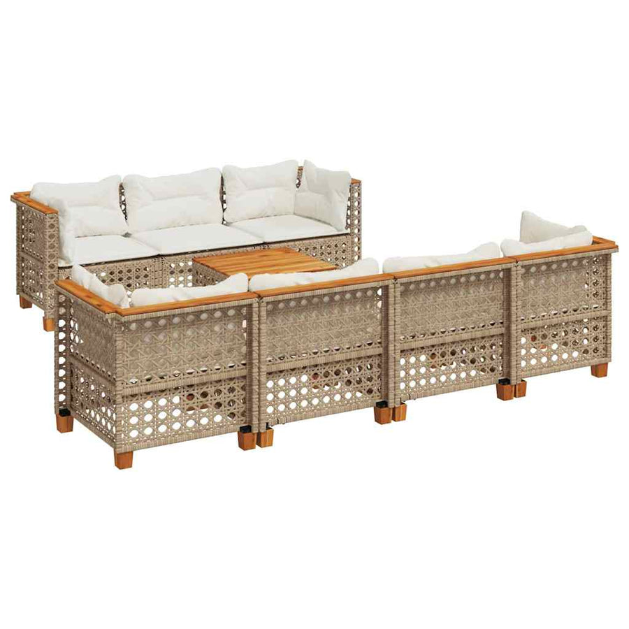 8-Delige Loungeset Met Kussens Poly Rattan Beige Lijngeweven