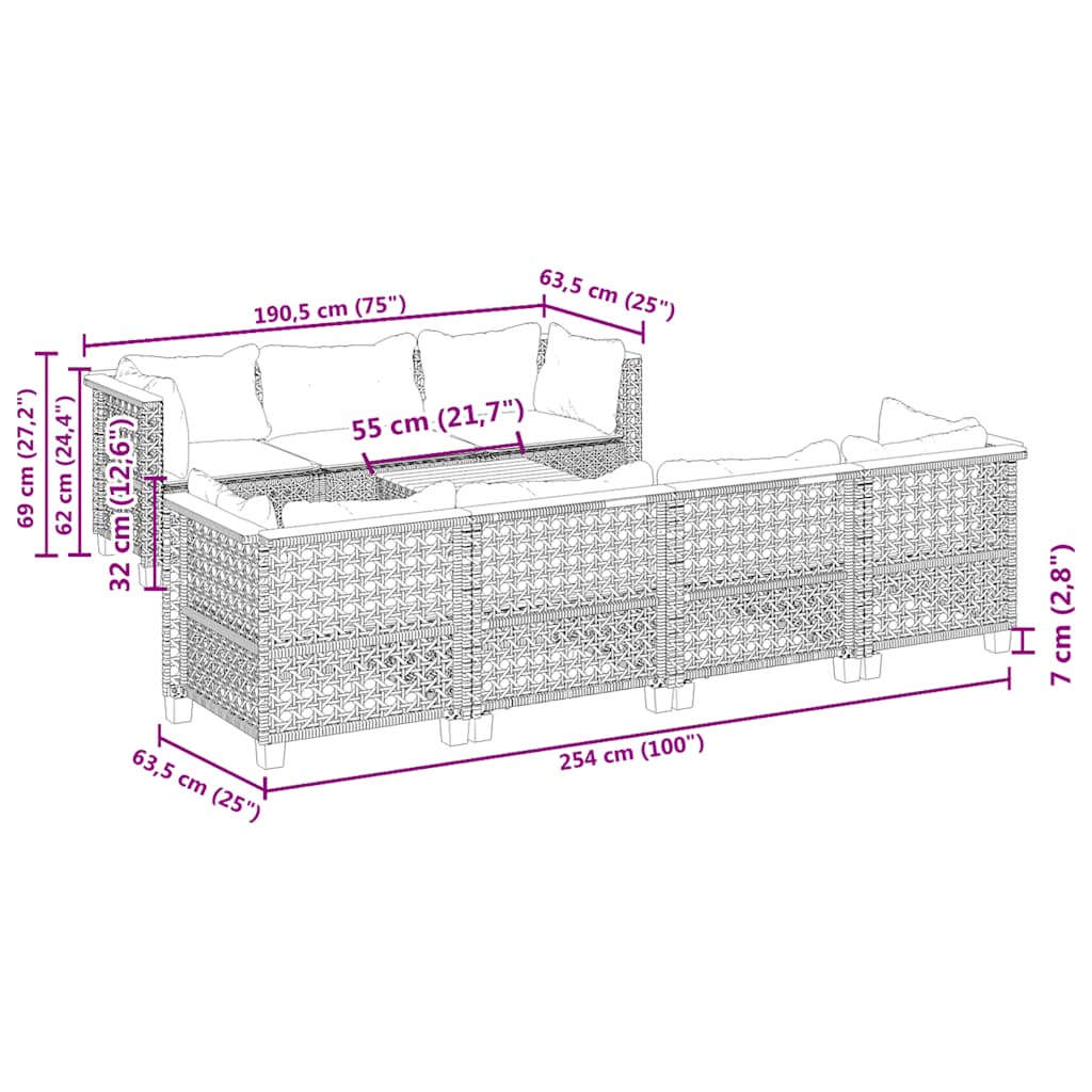 8-Delige Loungeset Met Kussens Poly Rattan Beige Lijngeweven