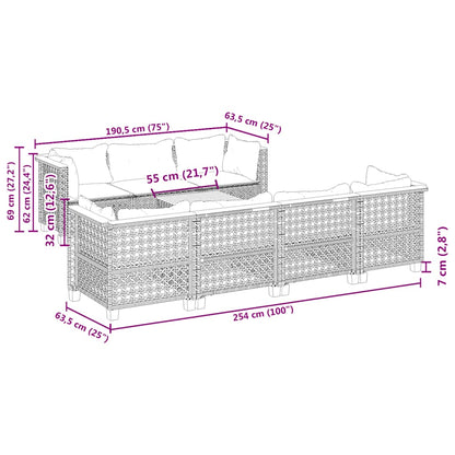 8-Delige Loungeset Met Kussens Poly Rattan Beige Lijngeweven