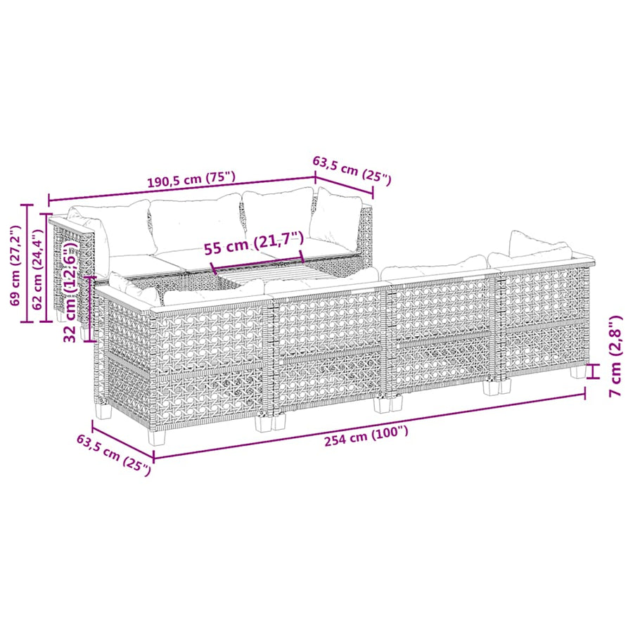8-Delige Loungeset Met Kussens Poly Rattan Beige Lijngeweven