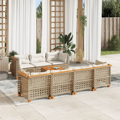 8-Delige Loungeset Met Kussens Poly Rattan Beige Lijngeweven
