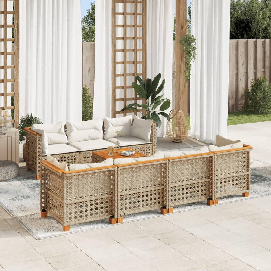 8-Delige Loungeset Met Kussens Poly Rattan Beige Lijngeweven