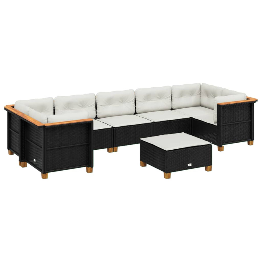 8-delige Loungeset met kussens poly rattan zwart