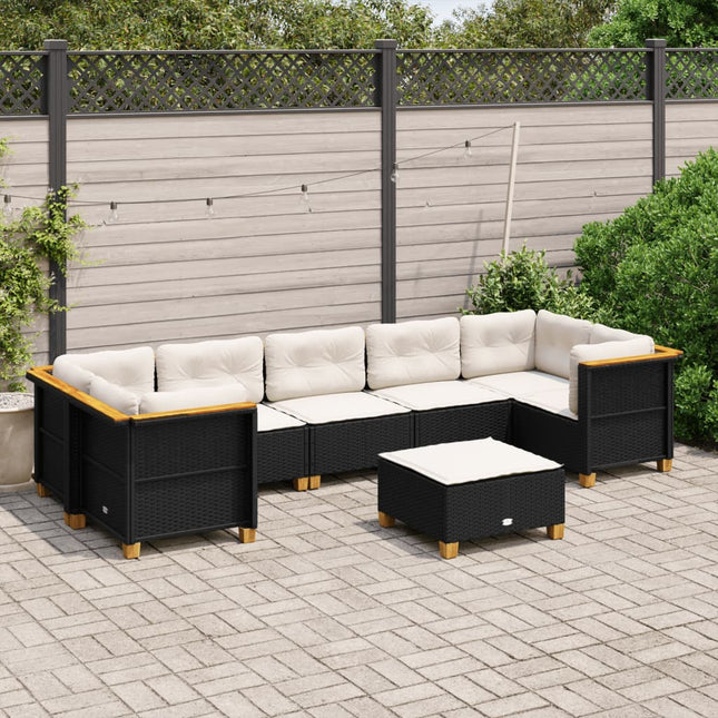 8-delige Loungeset met kussens poly rattan zwart