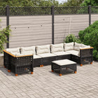 8-delige Loungeset met kussens poly rattan zwart