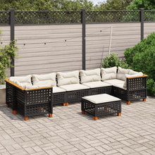8-delige Loungeset met kussens poly rattan zwart
