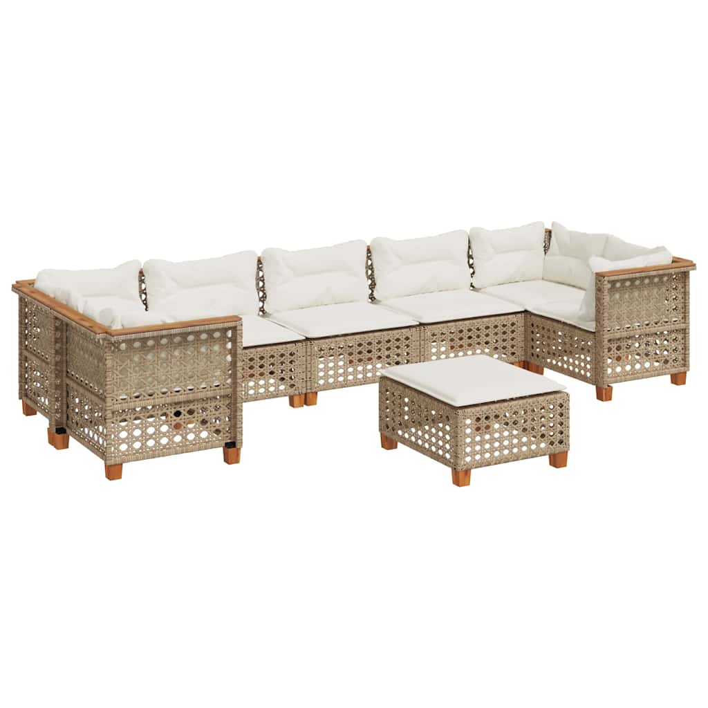8-Delige Loungeset Met Kussens Poly Rattan Beige Lijngeweven