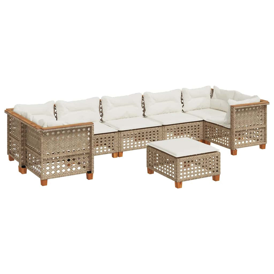8-Delige Loungeset Met Kussens Poly Rattan Beige Lijngeweven