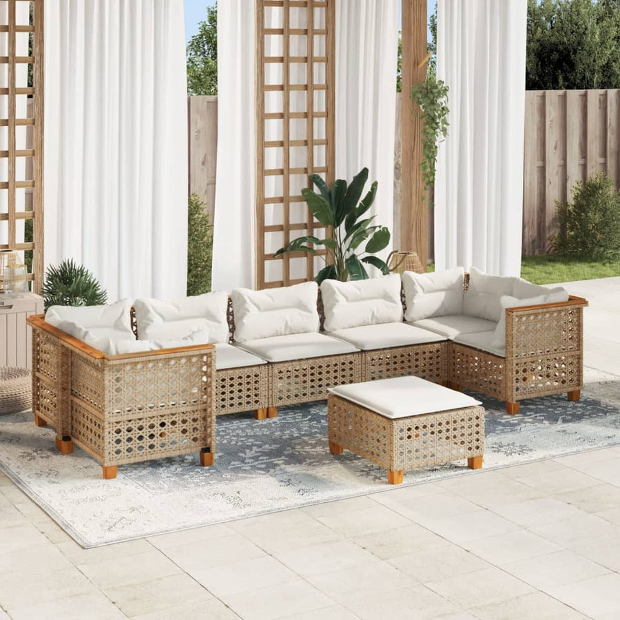 8-Delige Loungeset Met Kussens Poly Rattan Beige Lijngeweven