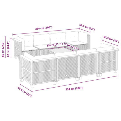 9-delige Loungeset met kussens poly rattan zwart