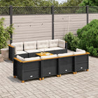 9-delige Loungeset met kussens poly rattan zwart