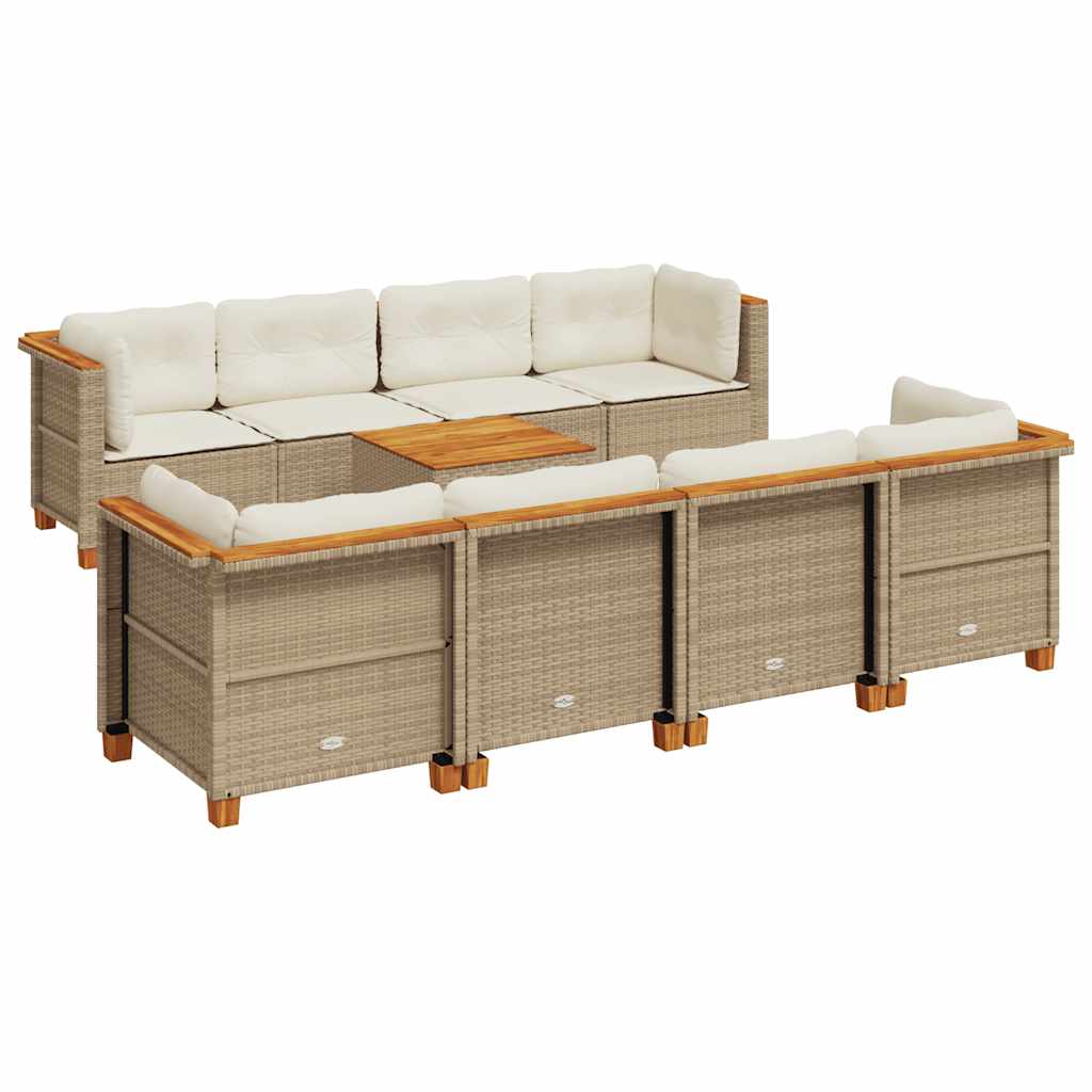 9-delige Loungeset met kussens poly rattan beige
