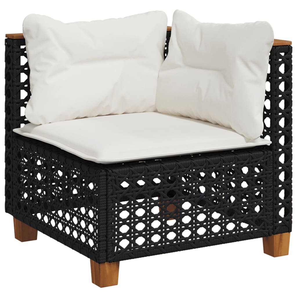 9-delige Loungeset met kussens poly rattan zwart