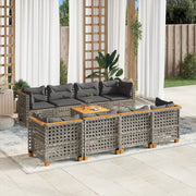 9-piece Loungeset with cushions poly rattan grey