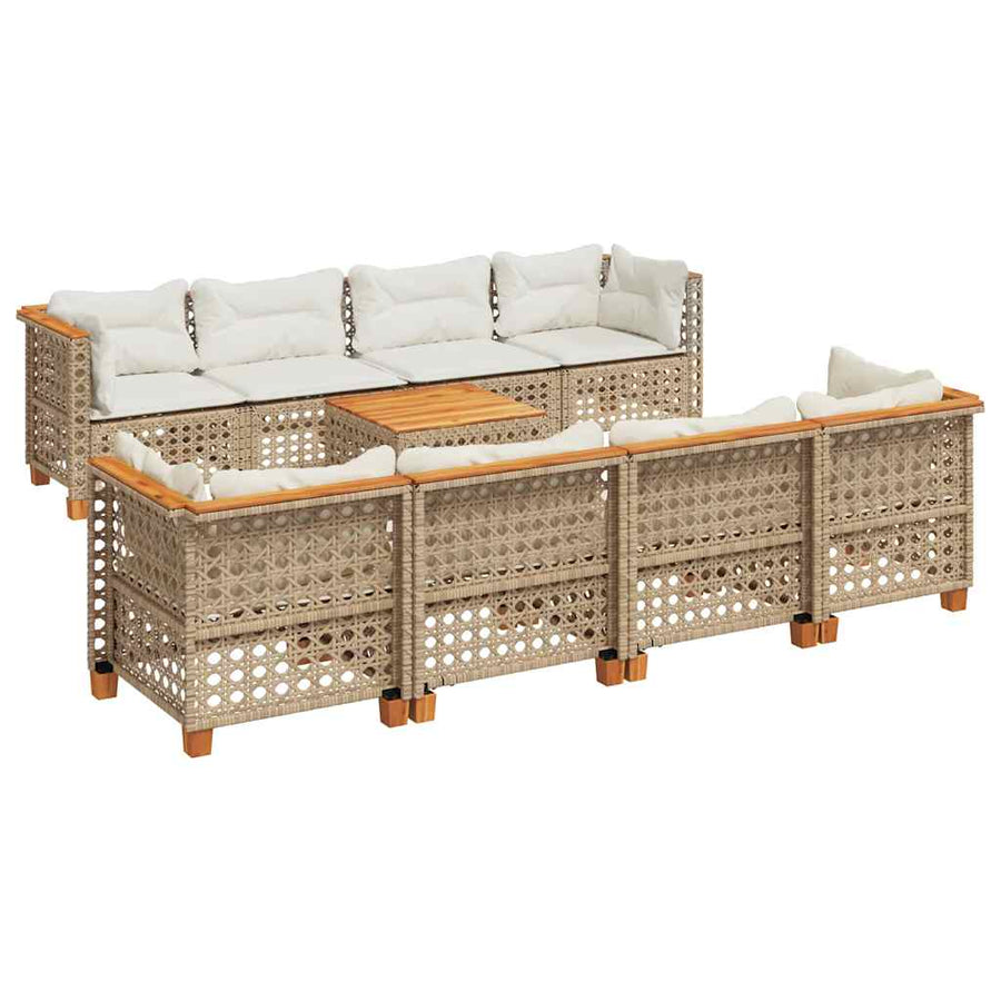 9-Delige Loungeset Met Kussens Poly Rattan Beige Lijngeweven