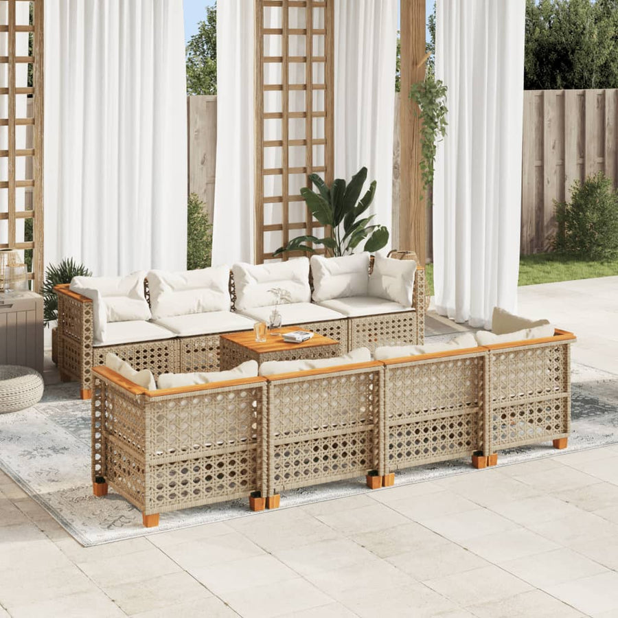 9-Delige Loungeset Met Kussens Poly Rattan Beige Lijngeweven