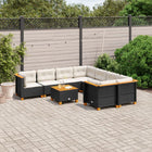 9-delige Loungeset met kussens poly rattan zwart