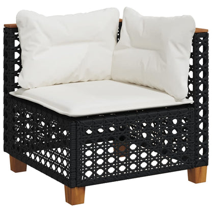 9-delige Loungeset met kussens poly rattan zwart