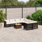 9-delige Loungeset met kussens poly rattan zwart