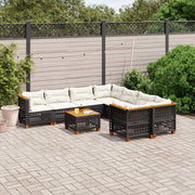 9-piece lounge set with cushions poly rattan black