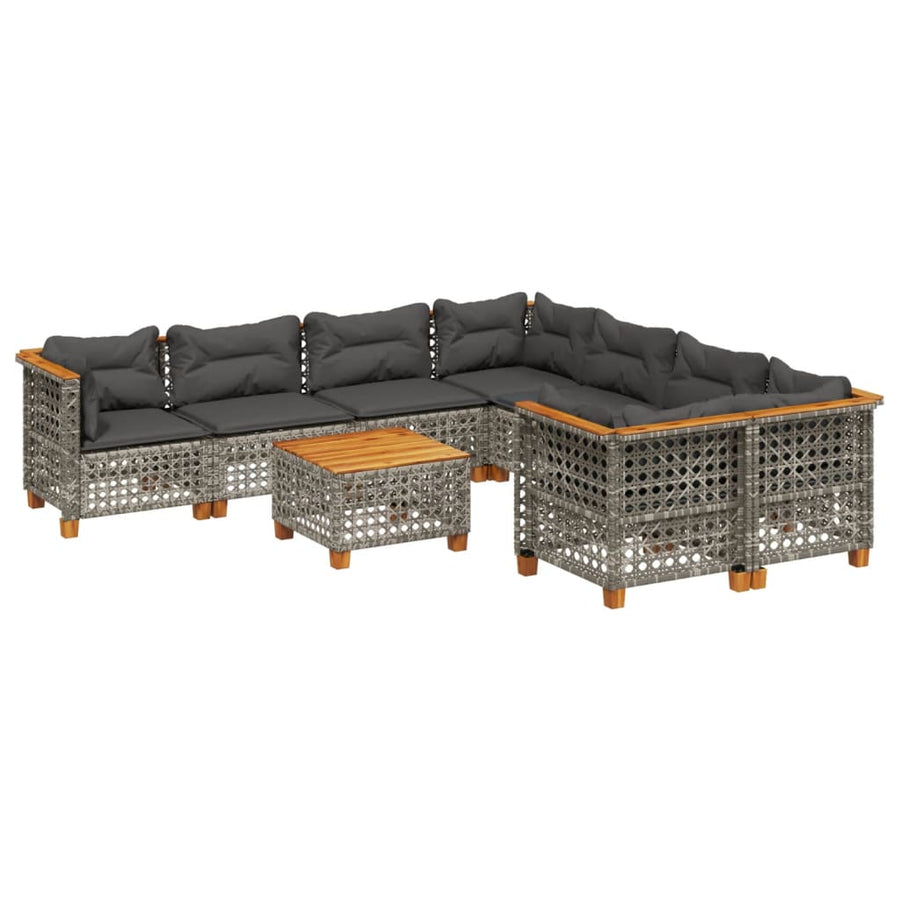 9-delige Loungeset met kussens poly rattan grijs