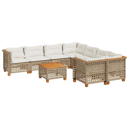 9-Delige Loungeset Met Kussens Poly Rattan Beige Lijngeweven