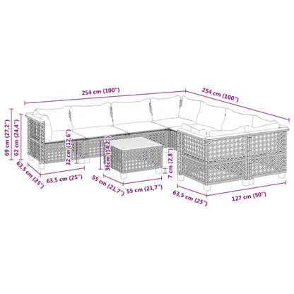 9-Delige Loungeset Met Kussens Poly Rattan Beige Lijngeweven