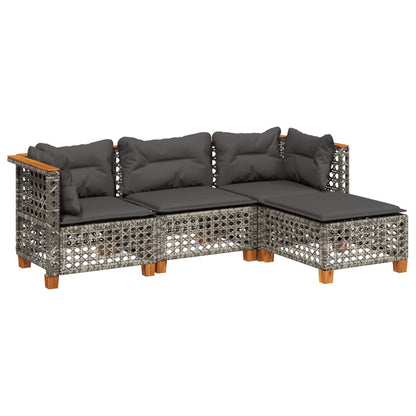4-delige Loungeset met kussens poly rattan grijs