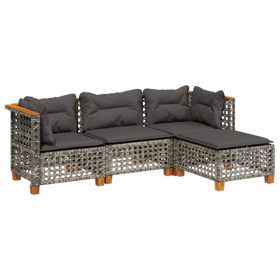 4-delige Loungeset met kussens poly rattan grijs