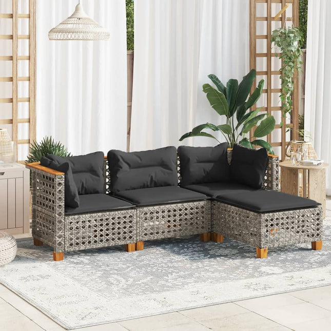 4-delige Loungeset met kussens poly rattan grijs