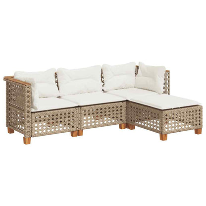 4-Delige Loungeset Met Kussens Poly Rattan Beige Lijngeweven
