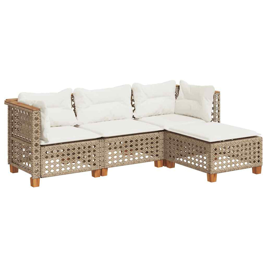 4-Delige Loungeset Met Kussens Poly Rattan Beige Lijngeweven
