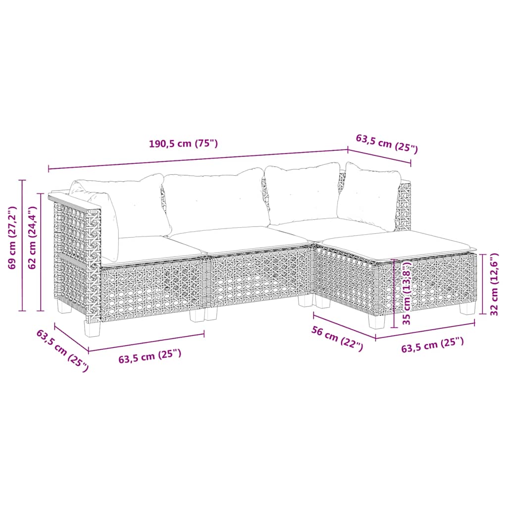 4-Delige Loungeset Met Kussens Poly Rattan Beige Lijngeweven
