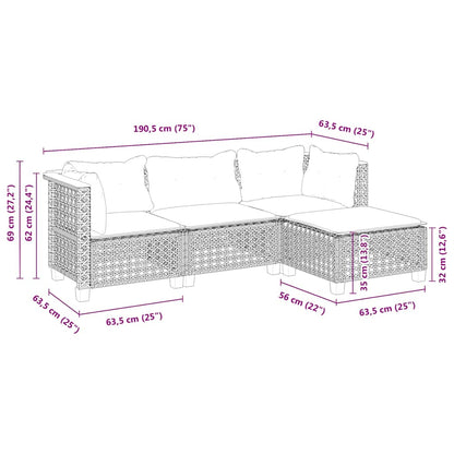 4-Delige Loungeset Met Kussens Poly Rattan Beige Lijngeweven