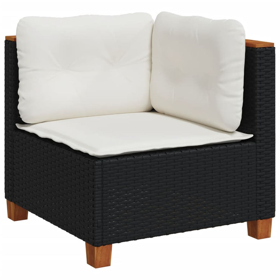 5-delige Loungeset met kussens poly rattan zwart