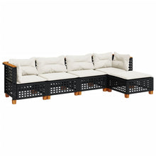 5-delige Loungeset met kussens poly rattan zwart