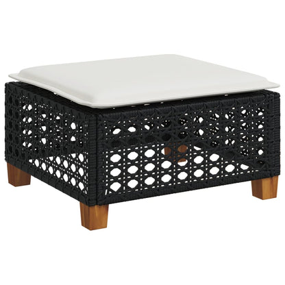 5-delige Loungeset met kussens poly rattan zwart