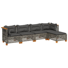 5-delige Loungeset met kussens poly rattan grijs