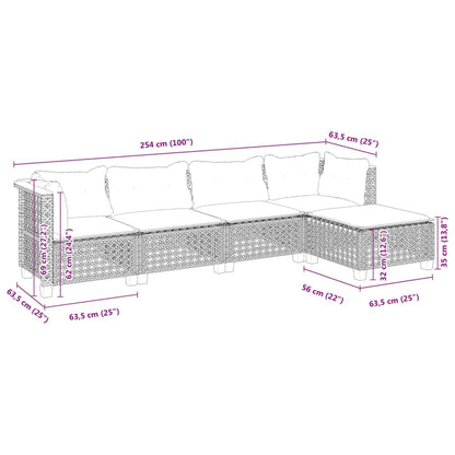 5-delige Loungeset met kussens poly rattan grijs