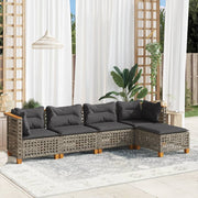 5-piece Loungeset with cushions poly rattan grey