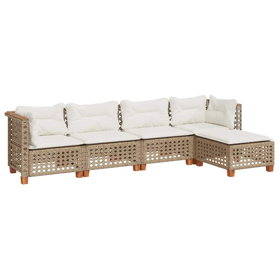 5-Delige Loungeset Met Kussens Poly Rattan Beige 1 gat weven