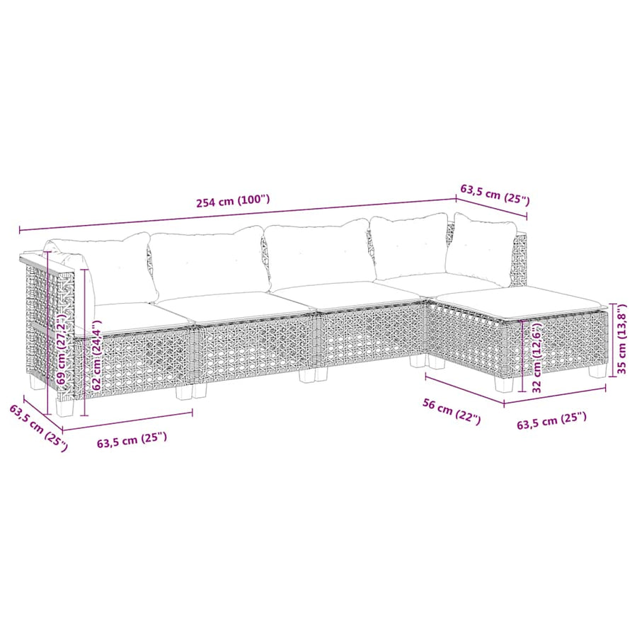 5-Delige Loungeset Met Kussens Poly Rattan Beige 1 gat weven