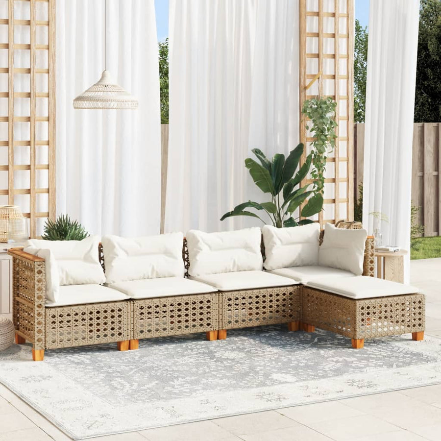 5-Delige Loungeset Met Kussens Poly Rattan Beige 1 gat weven
