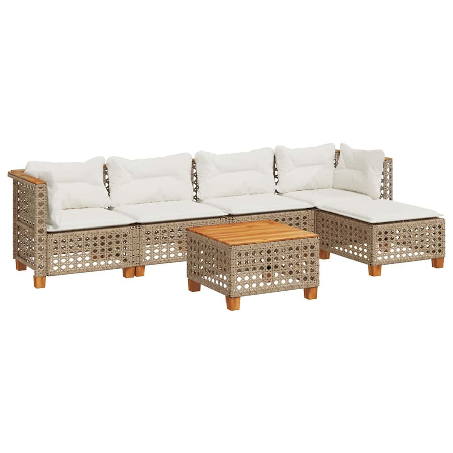 6-Delige Loungeset Met Kussens Poly Rattan Beige 1 gat weven
