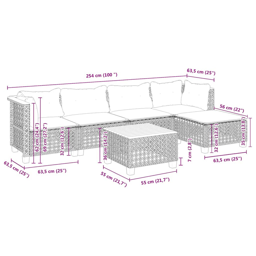 6-Delige Loungeset Met Kussens Poly Rattan Beige 1 gat weven