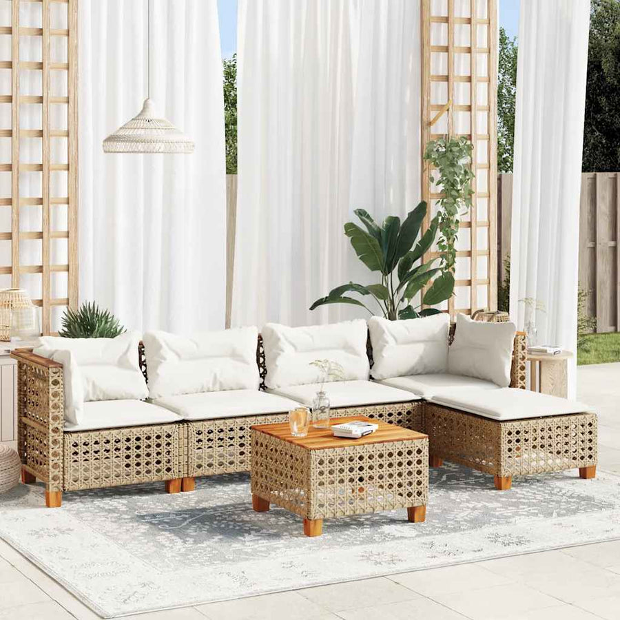 6-Delige Loungeset Met Kussens Poly Rattan Beige 1 gat weven